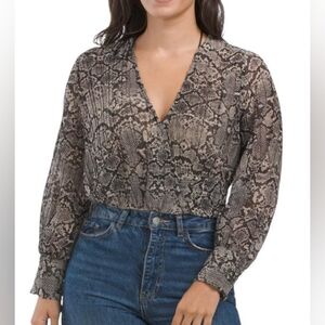 ZARA Women’s Animal Metallic Print Long Sleeve Shirt Top Blouse Size XS